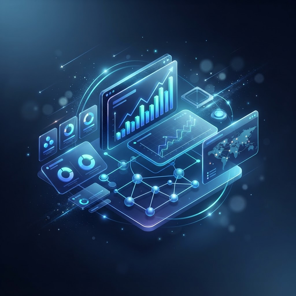 Abstract visualisation of a Dynamics 365 CRM analytics dashboard